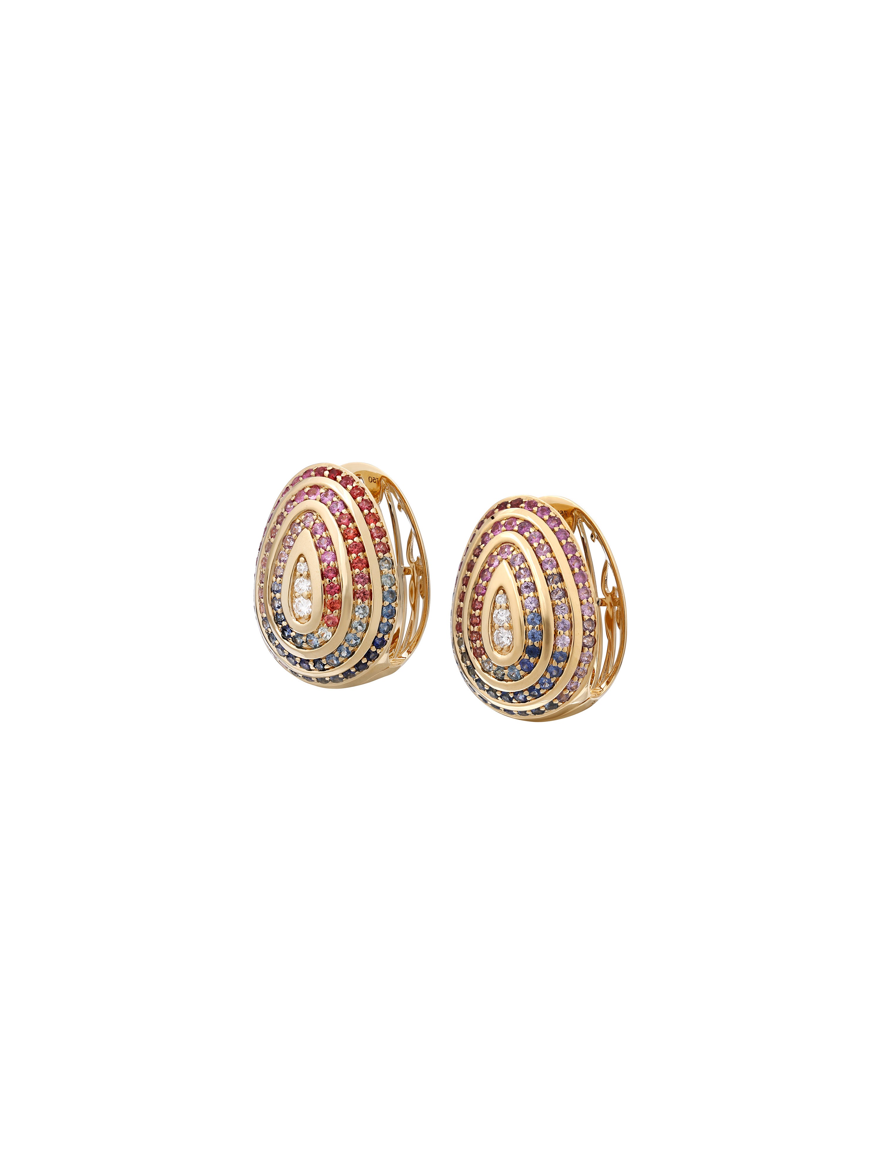 Cosmic Egg Confetti Orbit Earrings in 18K yellow gold with confetti sapphires and diamonds, State Property The Story of Everything collection, additional view