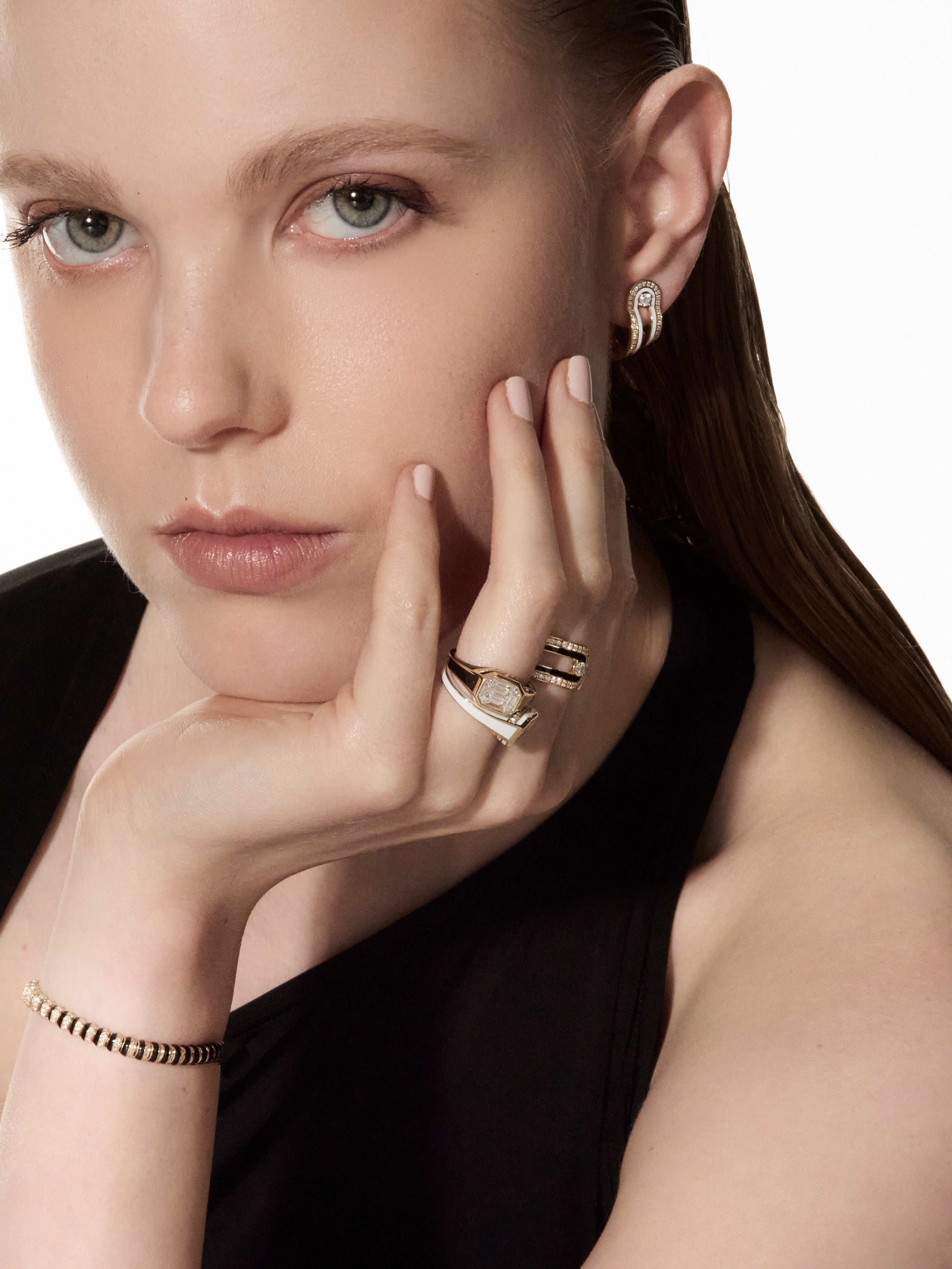 Dias Minor Double Hoop Bone White Earrings