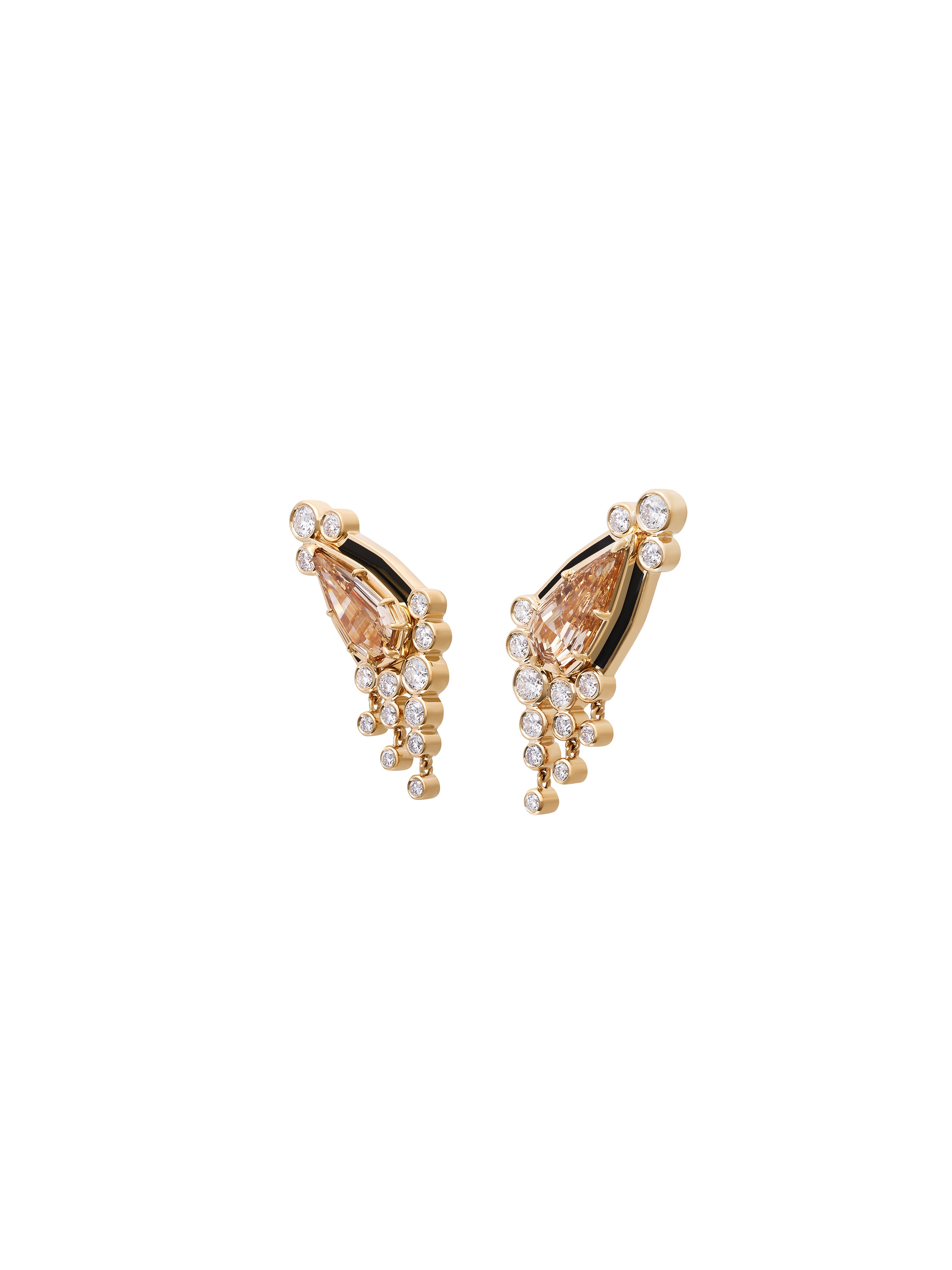 Sanssouci Bloom Honey Diamond Earrings in 18K yellow gold with step-cut pear-shaped honey diamonds, State Property Gardens collection, alternate view