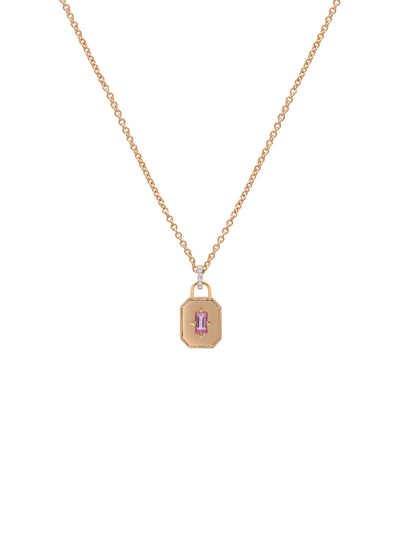 Spade Warisan Minor Pink Sapphire Pendant in 18K rose gold with baguette-cut pink sapphire, alternate view, State Property Warisan collection