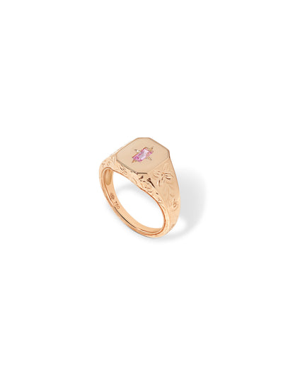 Spade Warisan Minor Pink Sapphire Signet Ring in 18K rose gold with baguette-cut pink sapphire, alternate view, State Property Warisan collection