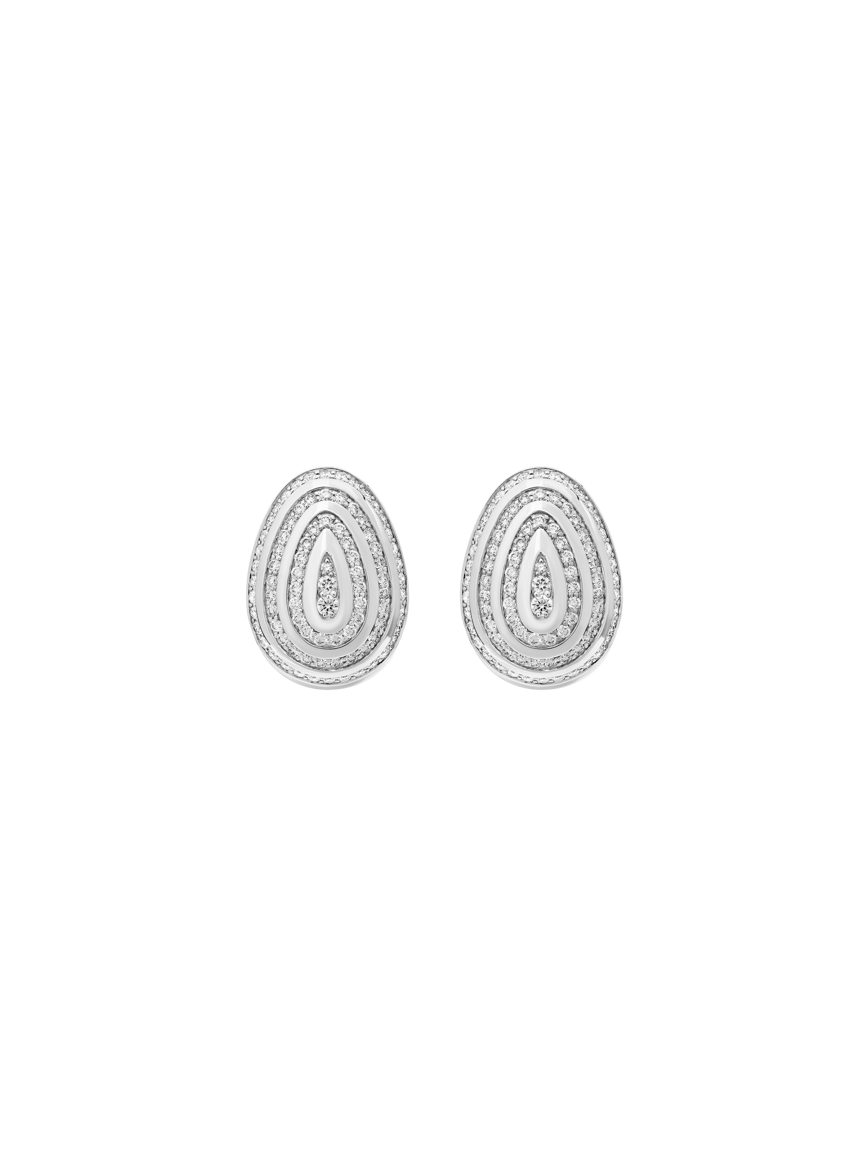 Cosmic Egg Diamond Orbit Earrings in 18K white gold with pavé diamonds, State Property The Story of Everything collection