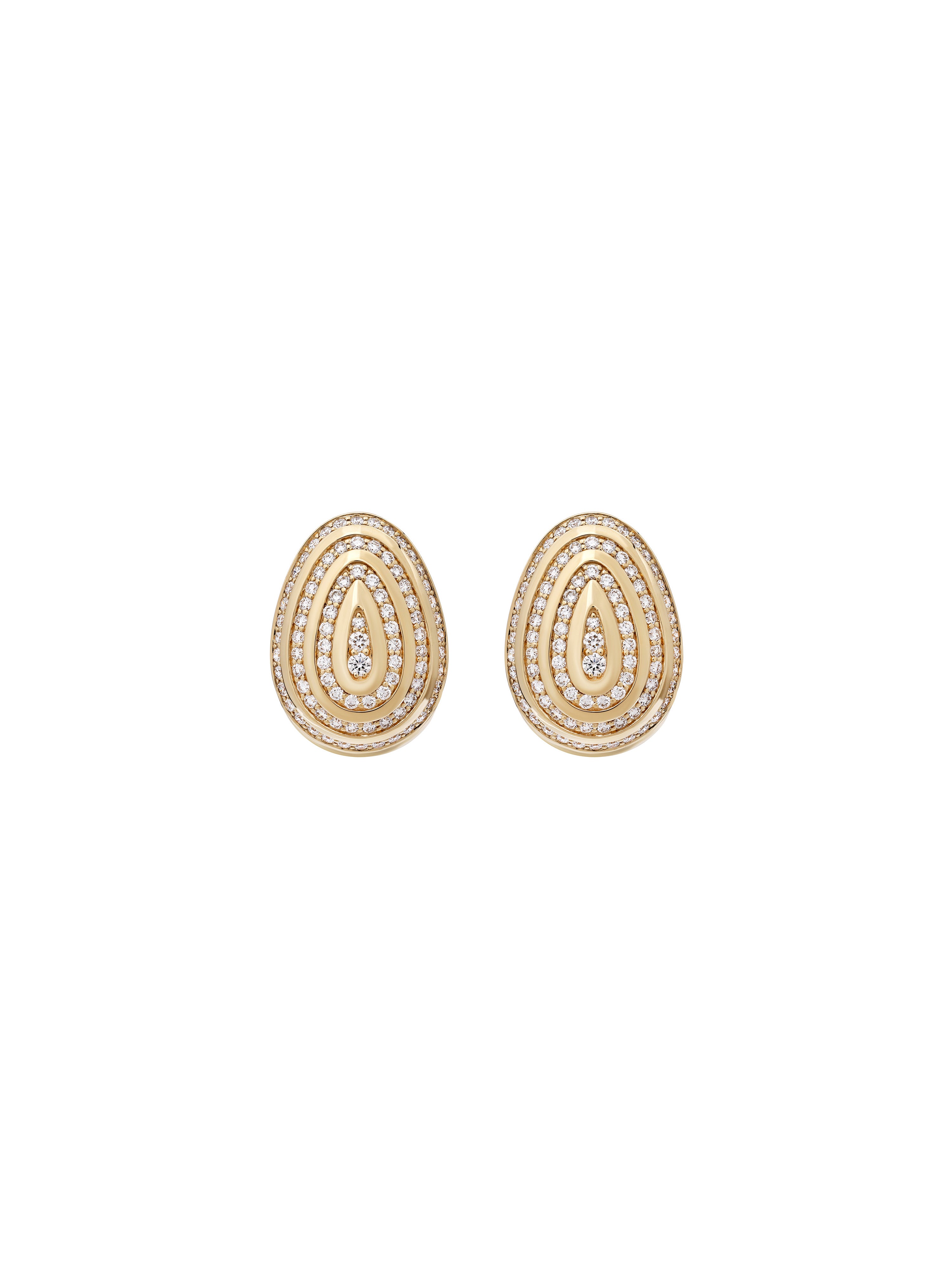 Cosmic Egg Diamond Orbit Earrings in 18K yellow gold with pavé diamonds, State Property The Story of Everything collection