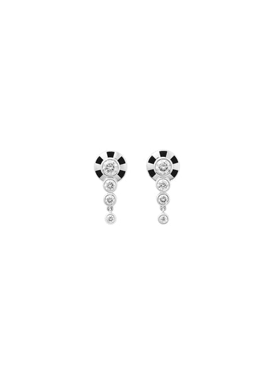 Lorenz Jet Black Fringe Earrings in 18K white gold with diamonds and jet black enamel, State Property Voyager collection