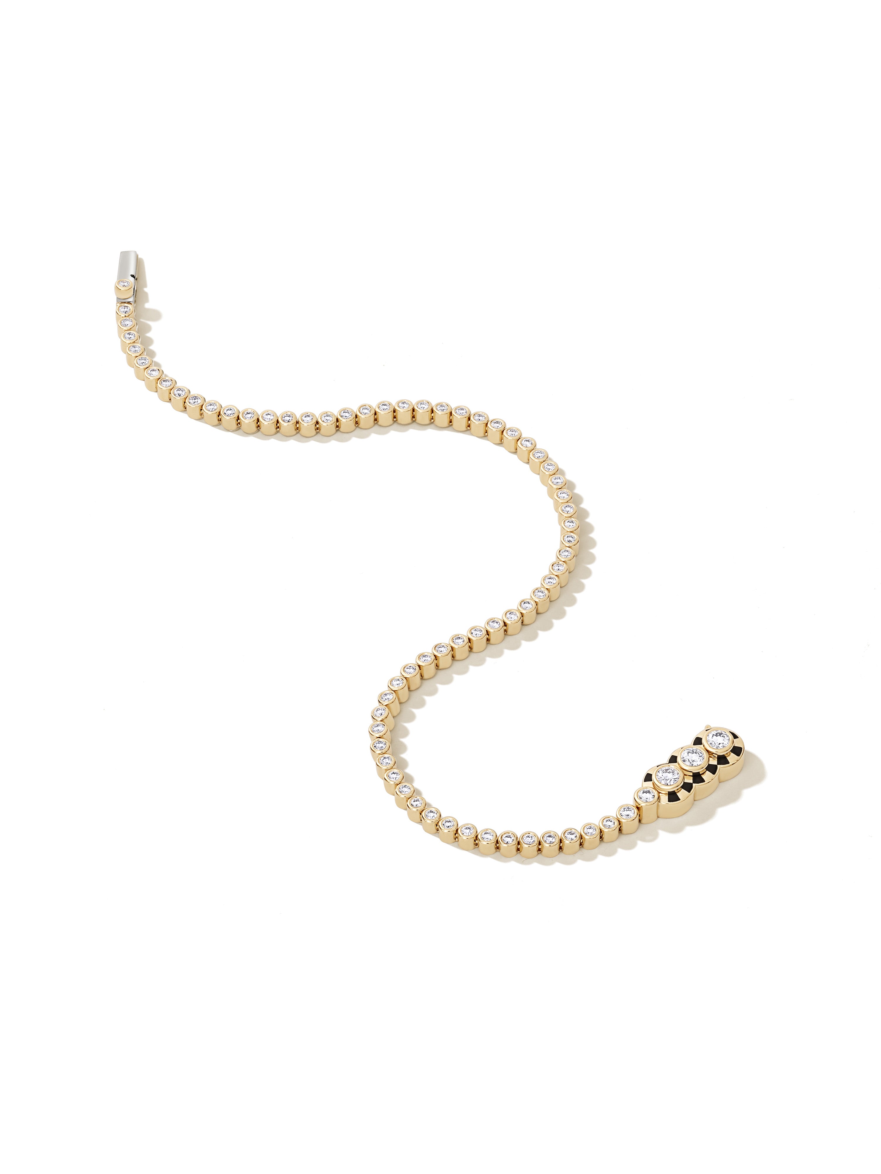 Lorenz Triplet Jet Black Diamond Tennis Bracelet in 18K yellow gold with diamonds and jet black enamel, State Property Voyager collection, alternate view