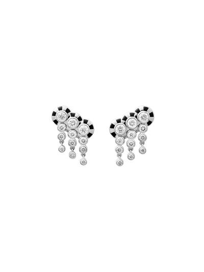 Lorenz Triplet Jet Black Fringe Earrings in 18K white gold with diamonds and jet black enamel, State Property Voyager collection