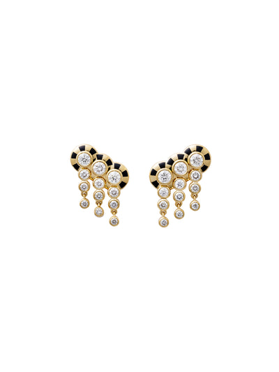 Lorenz Triplet Jet Black Fringe Earrings in 18K yellow gold with diamonds and jet black enamel, State Property Voyager collection
