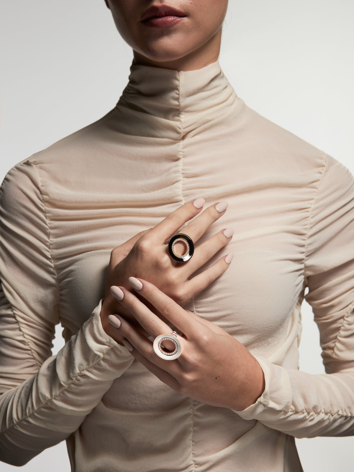 Reis Bone White Ring with bone white enamel, alternate view, State Property Voyager collection